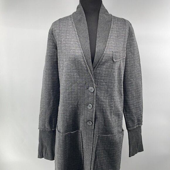 REBECCA King grey long cardigan Shacket thumbholes minimalist career casual sz m - Picture 9 of 13